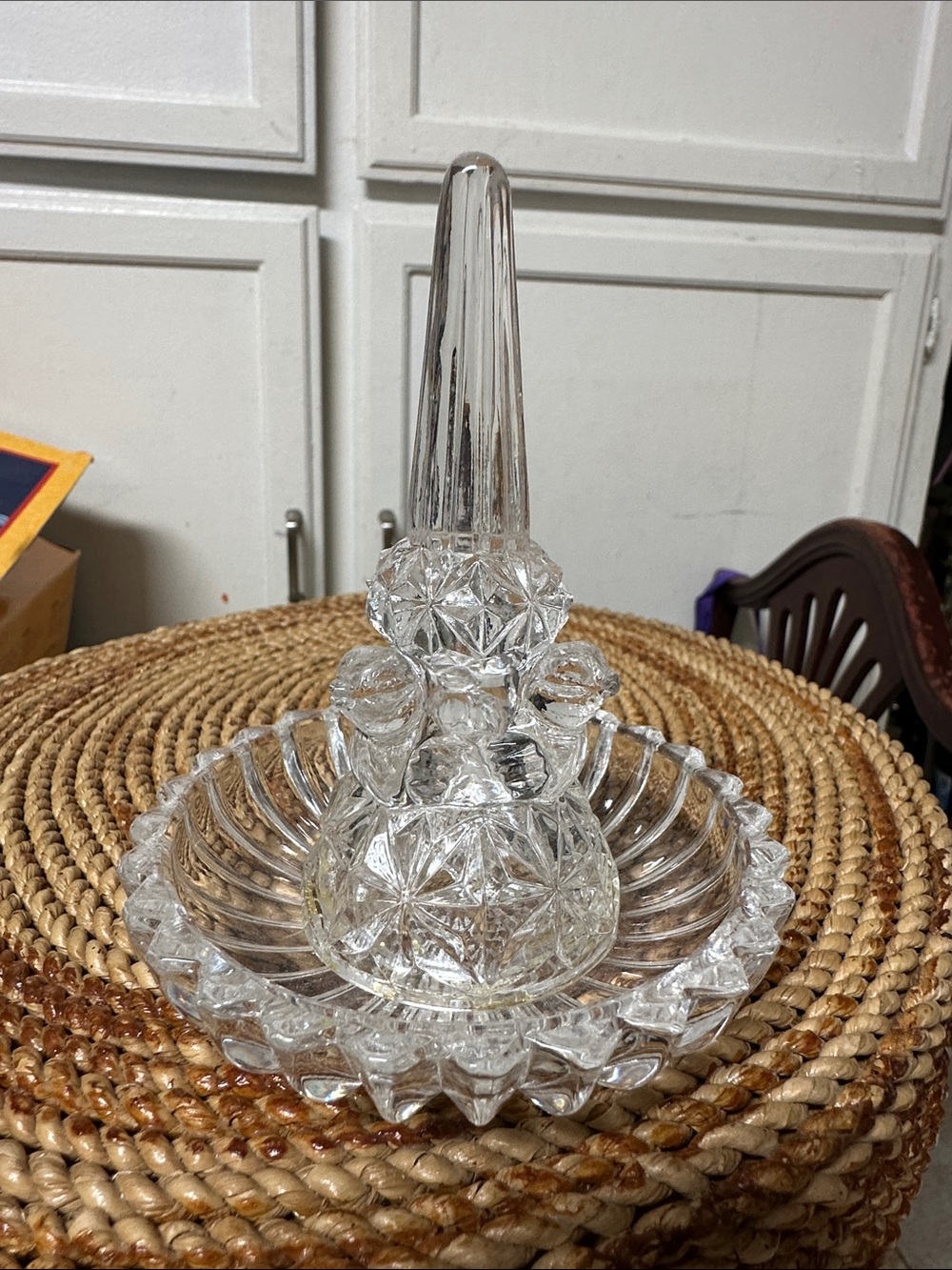 Clear Glass Ring Holder with Trinket Dish - Elegant Decorative Jewelry Stand